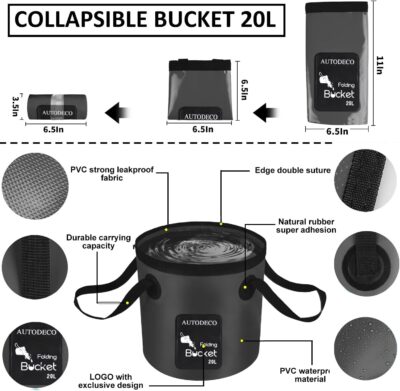 AUTODECO 41Pcs Car Cleaning Wash Kit Interior Detailing Cleaner Kit with High Power Handheld Vacuum, Collapsible Bucket, Windshield Tool, Snow Shovel, Tire Brush, Complete Car Care Tools, Black - Image 4