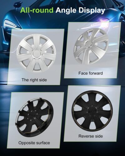 SCITOO Long-Lasting 14" Silver Hubcaps, fits Multiple Models, Stylish & Rust-Resistant, 14 inch Hub Caps Set of 4 Wheel Covers with Universal Snap-On Retention Rings - Image 2