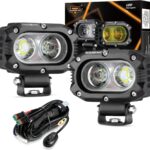 Auxbeam 4 Inch LED Pod, Square Pod Light with 5050 LED White Flood Beam Offroad Driving Fog Light with Wiring Harness for Jeep Wrangler Truck Pickup SUV ATV UTV (2 Pcs)