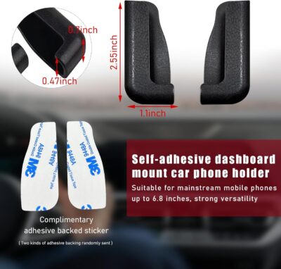 2 PCS Multifunctional Mobile Phone Bracket, Adjustable Width Car Dashboard Phone Holder, Self Adhesive Auto Cell Phone Mount, Universal Vehicle Phone Holder for All Phones (Black) - Image 2