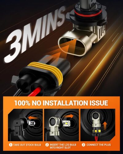 SEALIGHT H11/H9/H8 Light Bulb, 10X Super Brighter than Halogen, 6500K White Built-in Driver, LED Bulbs 360° Adjustable Plug-N-Play, 70000Hrs Lifespan with Cooling Fan, IP68 Waterproof, 2 Pack - Image 6