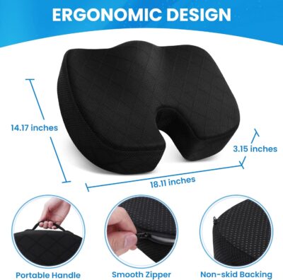 TushGuard Office/ Car Seat Cushion, Non-Slip Sciatica & Back Coccyx Tailbone Pain Relief Chair Pad, Memory Foam Butt Pillow for Computer Desk, Wheelchair, Driving (Black) - Image 2