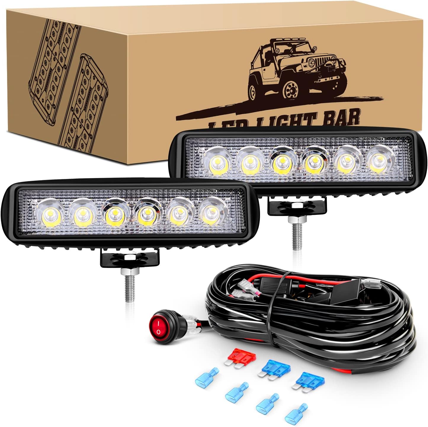 71QMPSEi0OL._AC_SL1500_.jpg GOOACC 2 PCS 18w Spot Led Light Bar Work Light Pods Off Road Driving Light Fog Light Reverse Lights with 16AWG Off Road Wiring Harness-2 Leads for Truck Truck Boat SUV ATV, 2 Years Warranty - Image 1