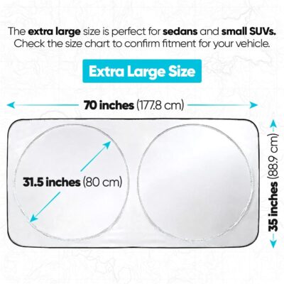 FORTEM Car Sun Shade for Windshield, Reflective Windshield Sunshade, 240T Polyester, Automotive Interior Sun Protection, Ultimate Heat and UV Shield, Foldable, Storage Bag - Image 3