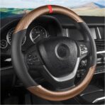 Moly Magnolia Carbon Fiber Steering Wheel Cover, Universal 15 inch Breathable Anti Slip, Fit Most Cars, Trucks, SUV (Carbon Fiber Coffee)