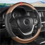 Moly Magnolia Carbon Fiber Steering Wheel Cover, Universal 15 inch Breathable Anti Slip, Fit Most Cars, Trucks, SUV (Carbon Fiber Coffee)