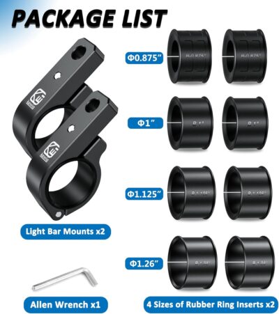 2 PCS Light Bar Mounts, Aluminium Alloy LED Light Mounting Brackets, Sturdy Roll Bar Clamps for Motorcycle ATV UTV Truck, Fit for 0.875" / 1" / 1.125" / 1.26" / 1.375" Handlebar Roll Cages - Image 8