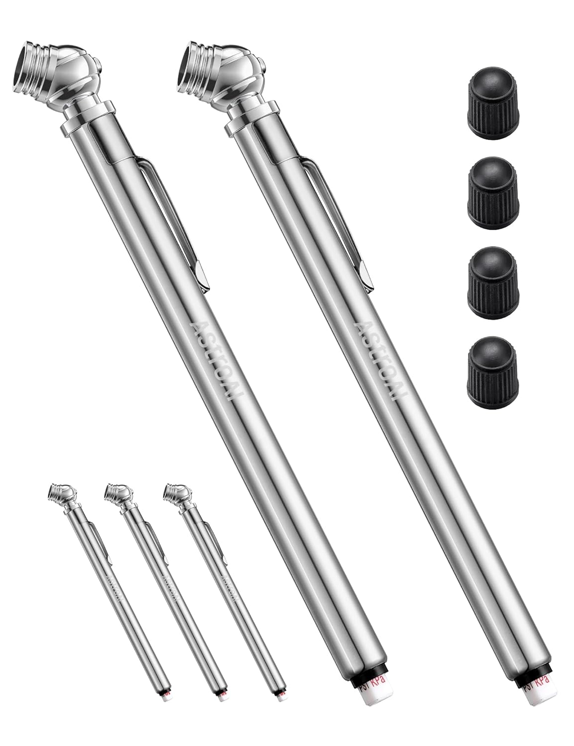 71QS1ZCxofL._SL1500_.jpg AstroAI Pencil Tire Pressure Gauge 2 Pack 10-75PSI, Calibrated to ANSI B40.1 Grade B (2%), Stainless Steel Body, Metal Made Nozzle 3 Measurements for Cars, Bikes, Vehicles - Image 1