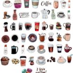 50 Pcs Coffee Stickers, Vinyl Waterproof Sticker Decals, Cafe Graffiti Decals for Water Bottles, Laptop, Journal, Luggage, Scrapbook