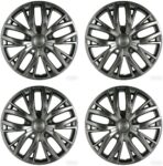 16 Inch Hubcaps with Adjustable Steel Retention Rings, Premium ABS Universal Fit, Set of 4 Wheel Covers (Gunmetal Grey)