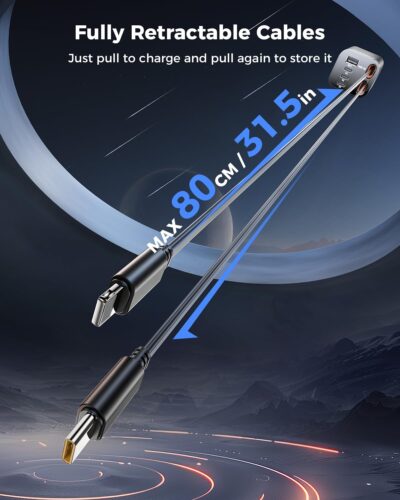 Retractable Car Charger, SUPERONE 99W Car Phone Charger with Cables Fast Charging, USB C Car Charger Adapter for iPhone 17 16 15 14 13 12, Samsung, Black - Image 3