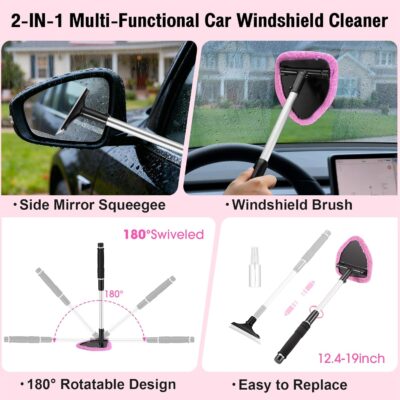 Pink Car Cleaning Kit, 25Pcs Detailing Kit Interior with 4-in-1 Power Handheld Vacuum Cleaner, Detailing Brush Set, 2-in-1 Windshield Cleaner Tool, Car Accessories for Cleaning, Gift for Women - Image 5