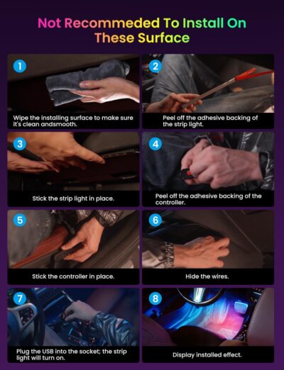 Pak Car LED Lights, Smart RGB 48 LED Car Interior Light with APP Control, Under Dash Car Strip Lights, Music Mode, DIY Mode, 2 Lines Design with Car Charger, Ambient Lighting for Cars, SUVs, Trucks - Image 8