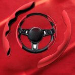 New Fluffy Anti-Skid Steering Wheel Cover Segmented Protector Safe and Non Slip Car Accessory and Durable Easy to Install for Steering Wheels of Universal Fit 99% Car (Suede Material Red) - Image 3