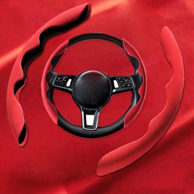 New Fluffy Anti-Skid Steering Wheel Cover Segmented Protector Safe and Non Slip Car Accessory and Durable Easy to Install for Steering Wheels of Universal Fit 99% Car (Suede Material Red) - Image 3