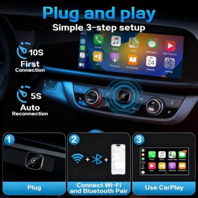 Mini Wireless CarPlay Adapter for iPhone, 2-in-1 for Apple CarPlay & Android Auto Adapter, Convert Wired to Wireless, Plug & Play, Auto Connect, USB to Type-C, No Delay, for iOS 10+ & Android 11+ - Image 4