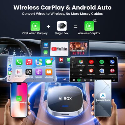 2-in-1 Wireless Apple CarPlay&Android Auto Adapter 2026, Magic AI Box Streaming Dongle Support Netflix/YouTube, Plug&Play, Car Play Wireless Adapter, Only Fit for Cars with Wired CarPlay/Android Auto - Image 2