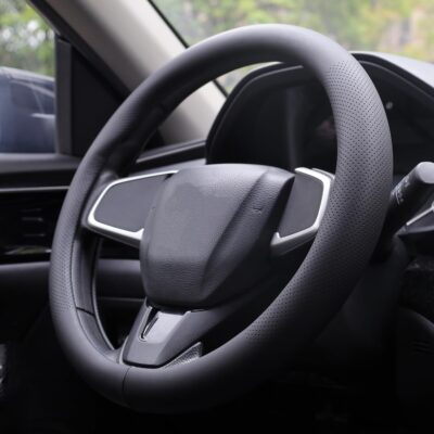 XHRING Car Steering Wheel Cover for GMC Sierra 1500 2500 HD 3500 HD Yukon Terrain Canyon Acadia Denali Crew Cab Elevation Double AT4 SLE SLT Limited XL Accessories, 2026 Black Leather 14 1/2"-15" - Image 4