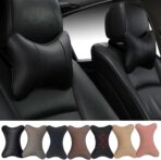 Car Neck Pillows Both Side Pu Leather 2pieces Pack Headrest Fit for Most Cars Filled Fiber Universal Car Pillow (Black)