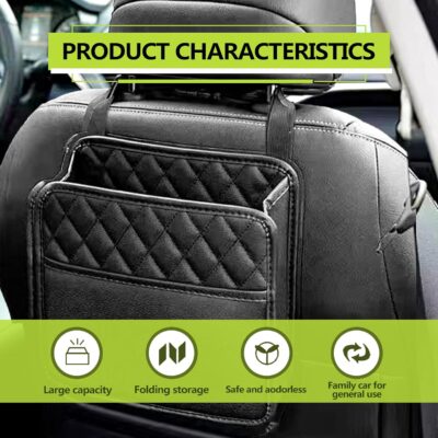 1Pack Car Seat Back Organizer, PU Leather Hanging Organizer, Multipurpose Storage Bag for Small Items, Waterproof Easy To Clean Car Accessories, for Car SUV Truck (Black) - Image 5