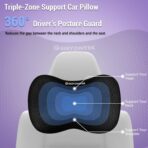 Car Seat Cushion and Lumbar Support Headrest Pillow Mesh Cover Memory Foam Ergonomic Car Cushion Back Neck Support Pillow Sciatica & Back & Tailbone Pain Relief Pillow Black - Image 7