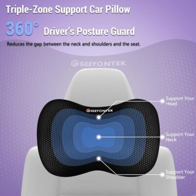 Car Seat Cushion and Lumbar Support Headrest Pillow Mesh Cover Memory Foam Ergonomic Car Cushion Back Neck Support Pillow Sciatica & Back & Tailbone Pain Relief Pillow Black - Image 7