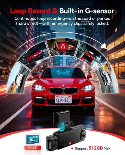 IIWEY N6 360° Dash Cam 4 Channel, 5.8G WiFi-6 (up to 20MB/s) with App, Free 128GB Card, FHD Front & Rear Inside Dash Cam for Car, 8 IR Lights Night Vision, GPS, 24/7 Parking Mode, G-Sensor - Image 6