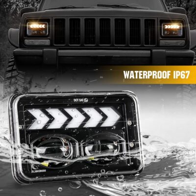 2PCS 4x6 LED Headlights for S10 1995 1996 1997 with High/Low Beam, White DRL Arrow Sequential Amber Turn signals Rectangular DOT 4x6 LED Headlights - Image 7