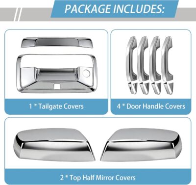 Chrome Door Handle Covers+Top Half Mirror Covers+Tailgate Cover (with Camera Hole) Compatible with Chevrolet Silverado GMC Sierra 1500 2500 3500 2014-2018 - Not for Towing Mirror - Image 3