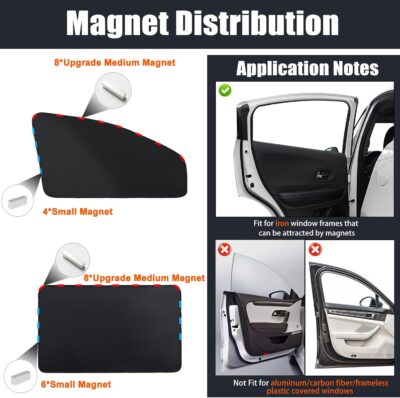 XCBYT Magnetic Car Window Shades 4 Pack - Blackout Side Window Sun Shade for Privacy & Car Camping, 99% UV Blocking Car Window Covers for Side Windows, Heat Protection Travel Shades for SUV Sedan - Image 4