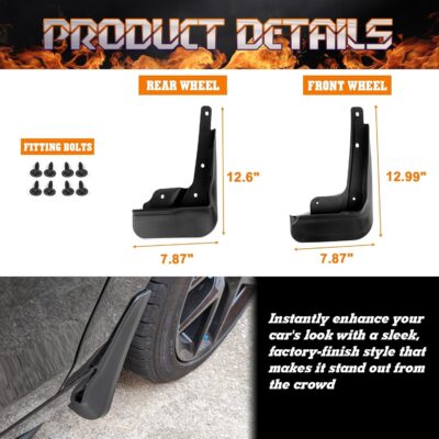 x xotic tech 4PCS Car Front & Rear Mud Flap Splash Guards Compatible with Honda Civic 11th Gen 2022 2023 2024 2025 2026 Fender Flare Mudguard Dirt Slush Trap Protector w/Hardware Accessories - Image 2