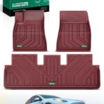 YHTAUTO Floor Mats Compatible with Tesla Model 3 Highland 2024 2025, TPE Floor Liners All Weather Custom Fit, 1st & 2nd Row, Set of 3, Red