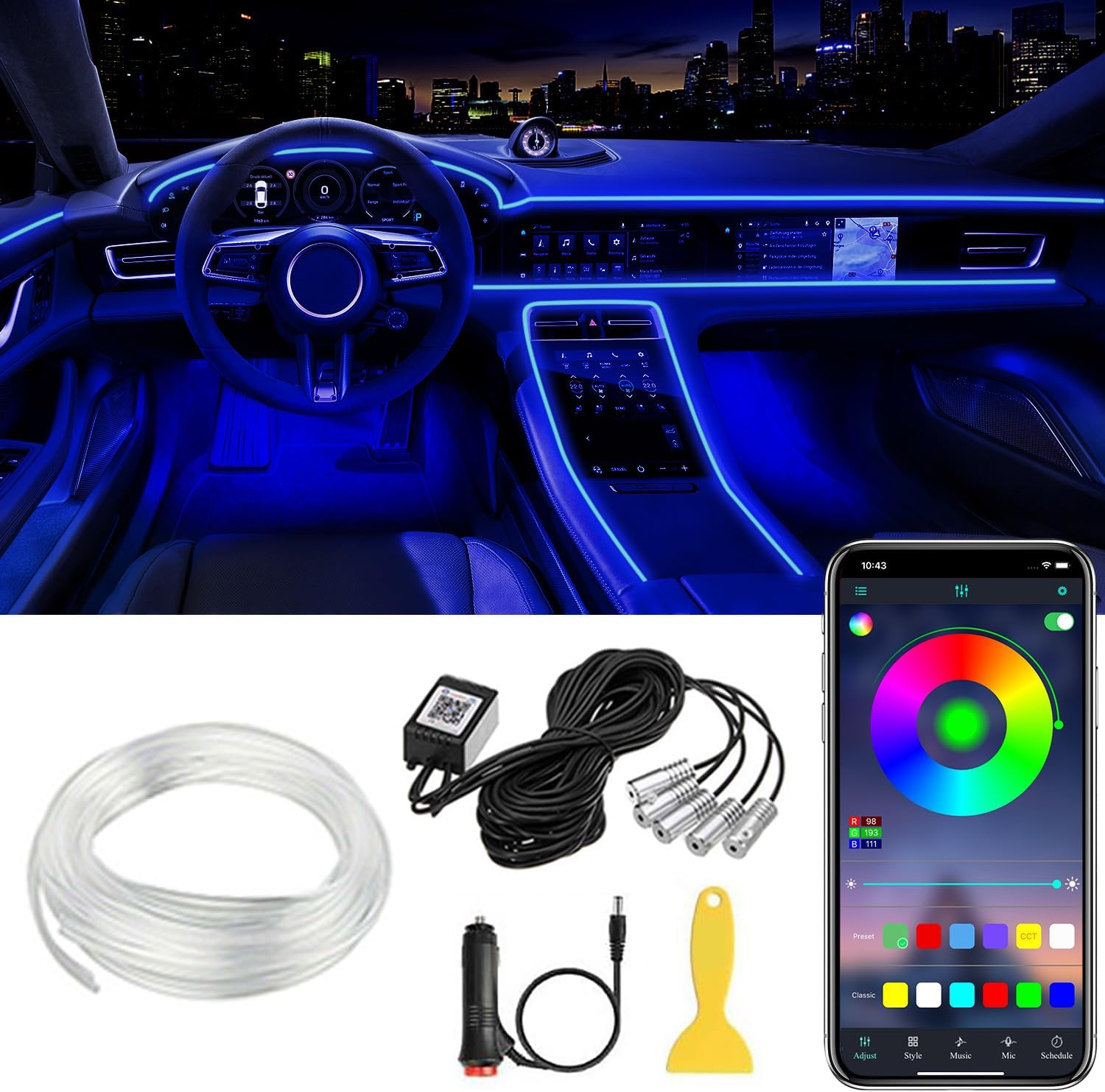 71RE0og8x3L._AC_SL1500_.jpg Interior Car LED Strip Lights APP Control, 5 in 1 RGB 16 Million Colors Ambient Lighting Kit with 236 inches Fiber Optic, Music Mode Inside Car Lighting Decorations - Image 1