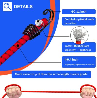 Hlogree 2PCS Car Cover Gust Straps Wind Protector,Bungee Cords Hook Clips Kit Hold Tarp Tie Down from Blowing Off in High Winds-Universal Fit for Most Cars,Sedans,SUVs,Trucks,Vans and More-Red - Image 7