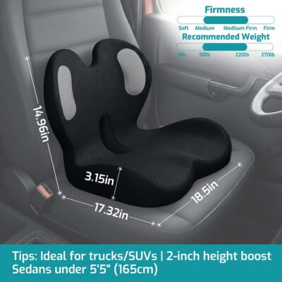 Trucker Seat Cushion, Car Seat Cushions with Lumbar Support Pillow, Ergonomic L-Shaped Orthopedic Memory Foam Pad for Long Driving Back Pain Sciatica Relief, Drivers Office Workers (Black+Mesh Cloth) - Image 2