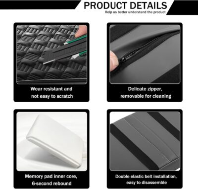 Car Armrest Cushion, 12.2"×8.3" Leather Auto Memory Foam Center Console Pad with Storage Pocket, Waterproof & Anti-Scratch Elbow Pillow Armrest Seat Box Protector, Universal Fit (Black) - Image 5