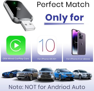 Wireless CarPlay Adapter for iPhone, Convert Wired to Wireless Apple CarPlay Adapter, Mini Size with Extension Cable USB & USB-C/Type-C, Stable Control & No Delay, Black - Image 8