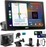 IK5 9" Wireless Apple CarPlay & Android Auto Screen, Portable Car Stereo with 4K Dash Cam & 1080p Backup Camera, Add CarPlay to Any Vehicle, Touchscreen, Mirror Link