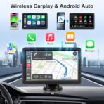 Carplay Screen for Car, 7" Wireless Carplay & Android Auto, Portable HD Touchscreen with Mirror Link, GPS Navigation, Voice Control, Hands-Free Calling, Bluetooth/AUX/FM, Plug & Play Car Play Screen - Image 2