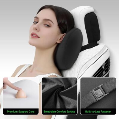 BEBAS Breathable Memory Foam Car Neck Pillow for Driving-Ergonomic Headrest with Superior Neck Support, Universal Fit for Cars,SUVs,Tesla,Toyota & Office Chair-Removable Washable Cover (Black, 1-Pack) - Image 4