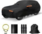 Heavy Duty SUV Car Cover for Automobiles All Weather Waterproof, Outdoor Snowproof UV Protection Windproof, Door Zipper, Soft Cotton Universal Car Covers (Black, Fit SUV 191"-200")