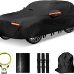 Heavy Duty SUV Car Cover for Automobiles All Weather Waterproof, Outdoor Snowproof UV Protection Windproof, Door Zipper, Soft Cotton Universal Car Covers (Black, Fit SUV 191"-200")