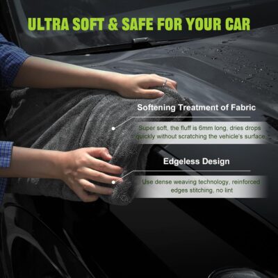 TTRCB 2 Pack 1300 GSM Car Drying Towel, Microfiber Towels for Cars - 36" x 24" & 16" x 16", Ultra-Absorbent, Streak Free, Car Wash Mitt, Car Detailing Cleaning Accessories Supplies Essentials - Image 7