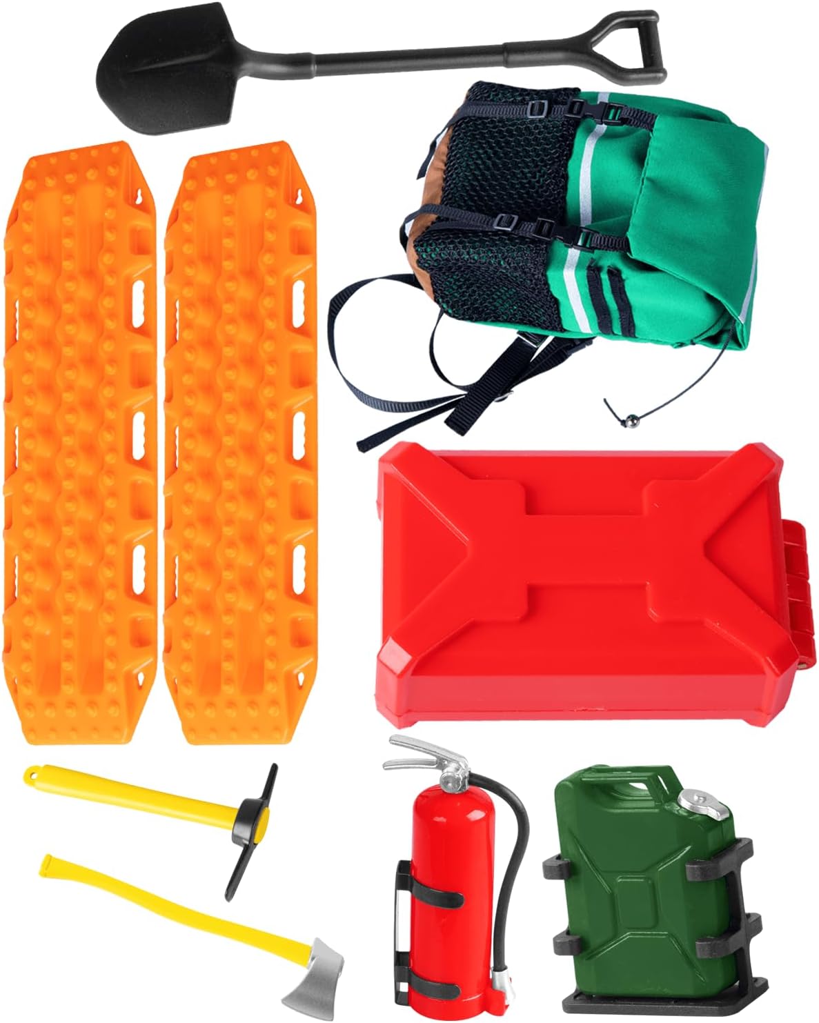 71RlvMryEYL._AC_SL1500_.jpg RC Crawler Accessories Roof Simulation Decoration Luggage Bag/Fire Extinguisher/Oil Drum/Recovery Board/Toolbox/Shovel/Hoe/Axe for 1/10 Trx4 Trx6 SCX10 Red cat (Style B) - Image 1