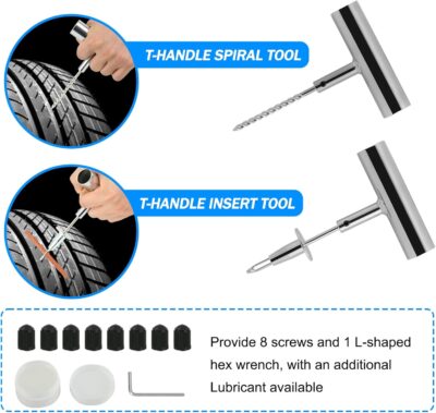 Tire Repair Kit, Tire Inflator Portable Air Compressor, Heavy Duty Flat Tire Repair Kit With 12V Air Pump For SVU, Car, Motorcycle, Truck, RV And Other Tire Repair - Image 5