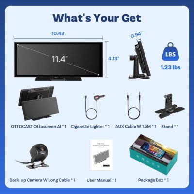 OTTOCAST OttoScreen AI, 11.4" Portable CarPlay Screen for Car with YouTube and Backup Camera for iPhone(iOS 8+) Android Auto(Android 11+), Built-in Apps, Voice Control, Android 15 OS - Image 10