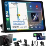 11" Extra Large Wireless Apple CarPlay Screen for Car – Ultra-Slim 0.16 Inch Touchscreen Car Stereo with Android Auto, 4K Dash Cam, 1080p Backup Camera, GPS, Mirror Link, Voice Control