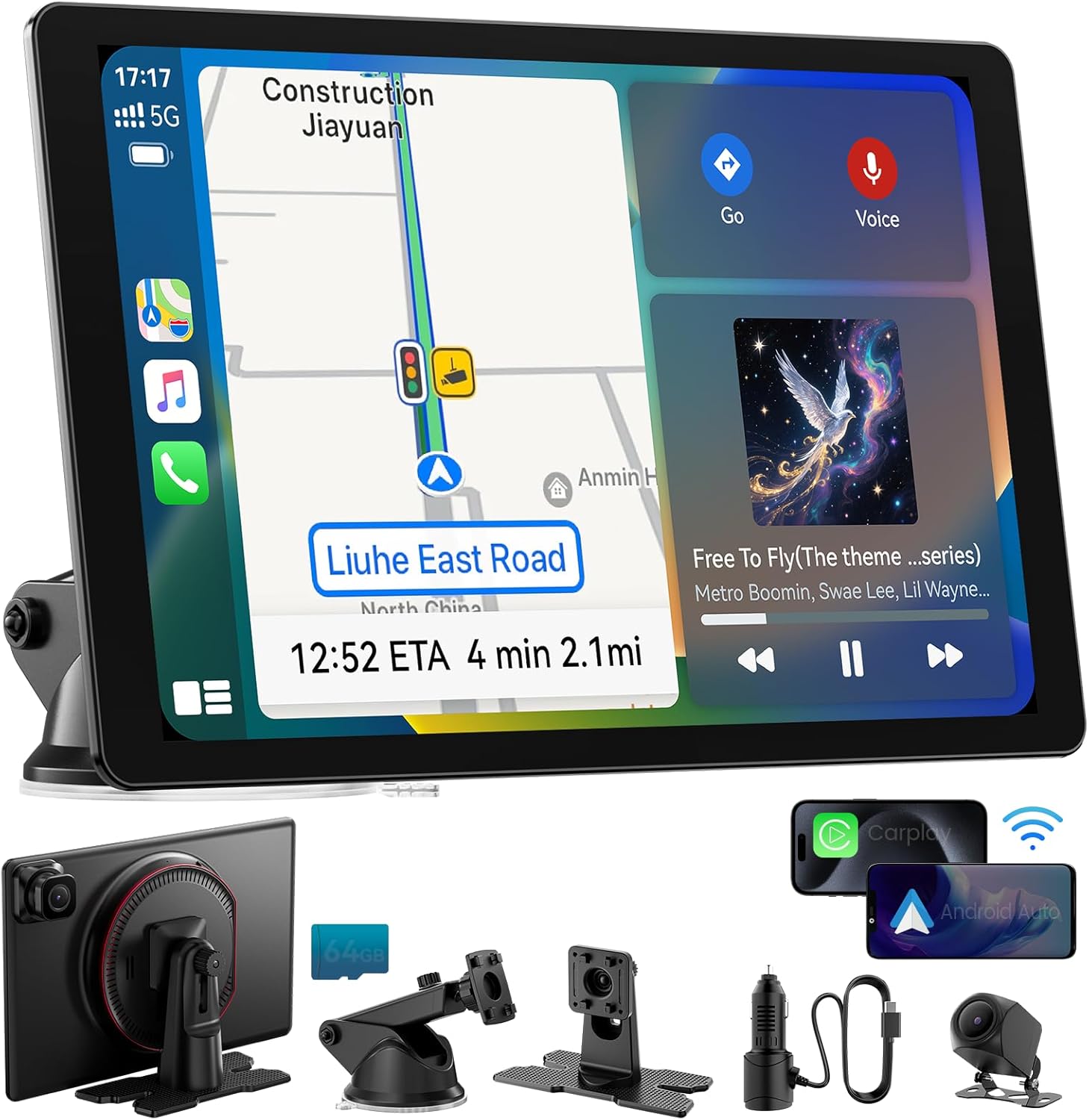 71RrOkqyGNL._AC_SL1500_.jpg 11" Extra Large Wireless Apple CarPlay Screen for Car – Ultra-Slim 0.16 Inch Touchscreen Car Stereo with Android Auto, 4K Dash Cam, 1080p Backup Camera, GPS, Mirror Link, Voice Control - Image 1