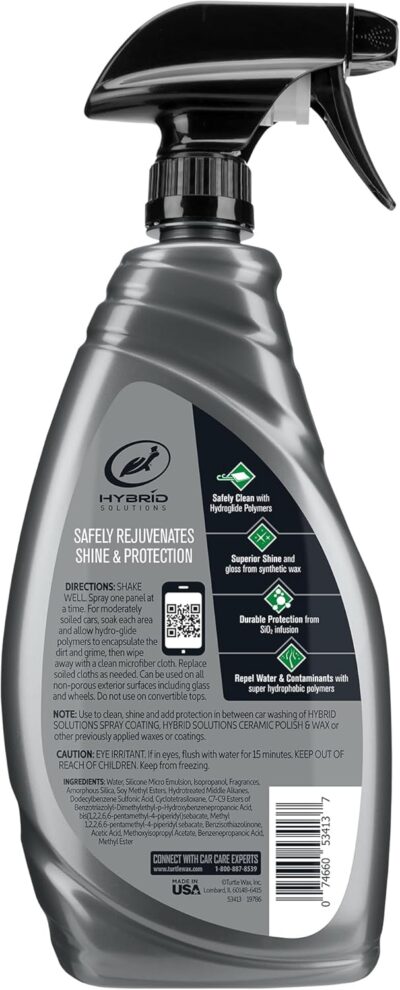 Turtle Wax Hybrid Solutions Ceramic 3-in-1 Car Detailer, Waterless Car Wash, Long-lasting HydrophobicWax Protection and High Gloss Shine, Safe For All Exterior Surfaces, 32 oz (Pack of 1) - Image 7