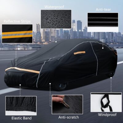Car Cover Waterproof All Weather,6 Layers Car Covers for Automobiles, Full Exterior Cover with Zipper, Outdoor Car Cover Sun UV Rain Snow Wind Protection, Fit for 185"(185*70*59 inch)Sedan - Image 6